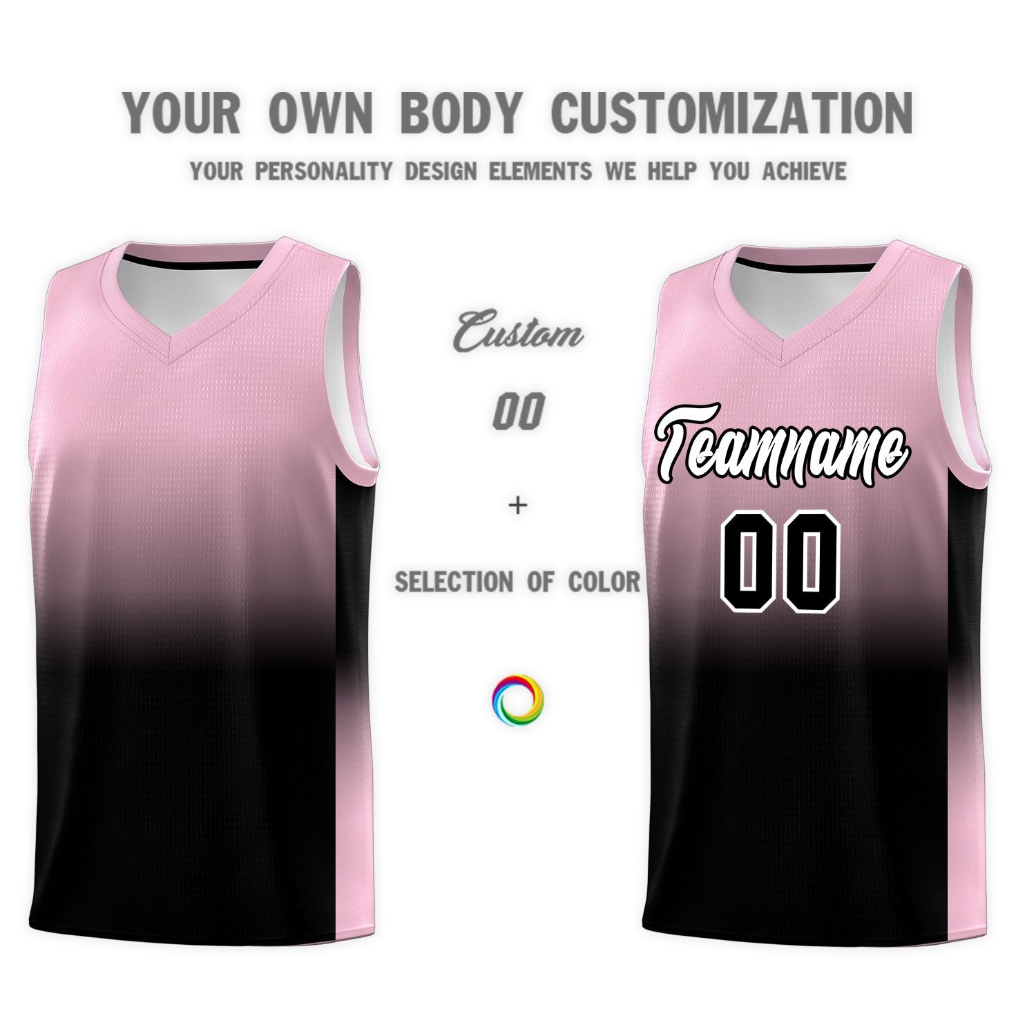 Custom Light Pink Black Gradient Fashion Sets Sports Uniform Basketball Jersey