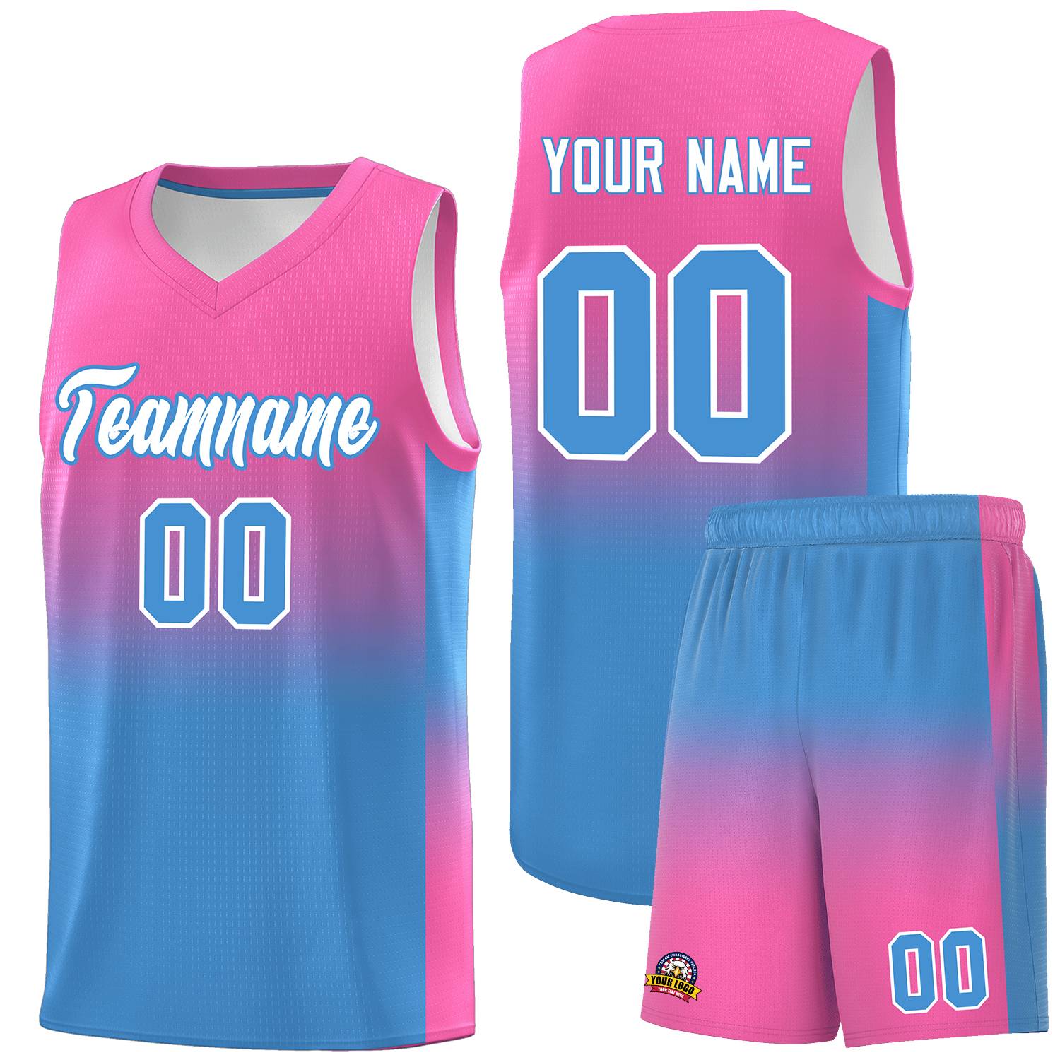 Custom Pink Powder Blue Gradient Fashion Sets Sports Uniform Basketball Jersey