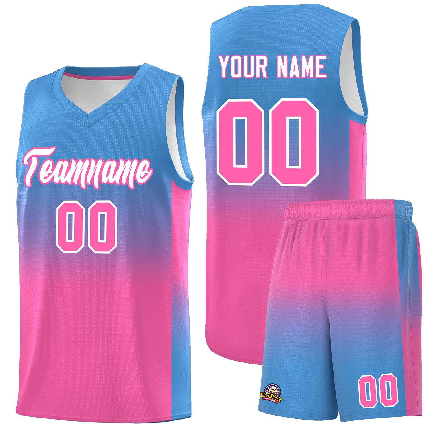 Custom Powder Blue Pink Gradient Fashion Sets Sports Uniform Basketball Jersey