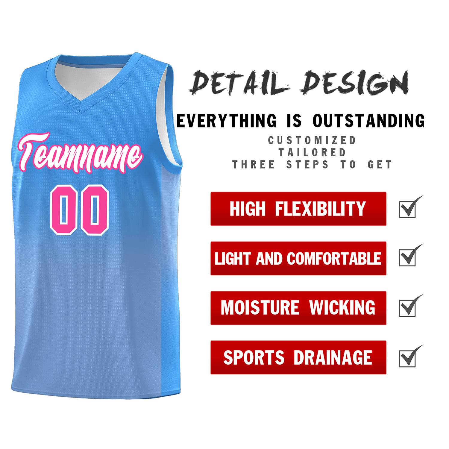 Custom Powder Blue Light Blue Gradient Fashion Sets Sports Uniform Basketball Jersey