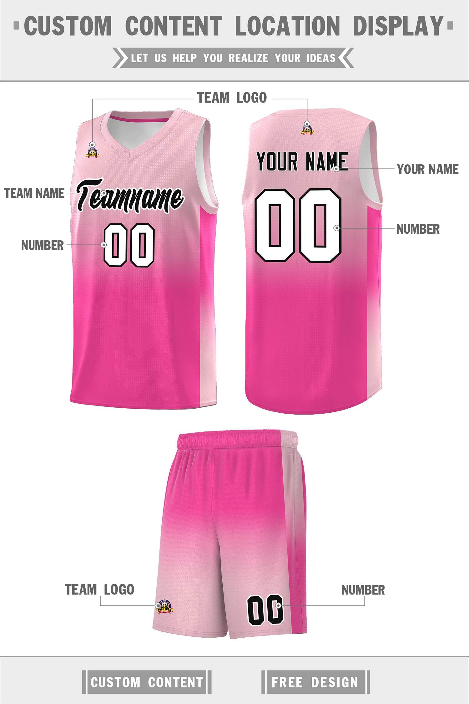 Custom Light Pink Pink Gradient Fashion Sets Sports Uniform Basketball Jersey