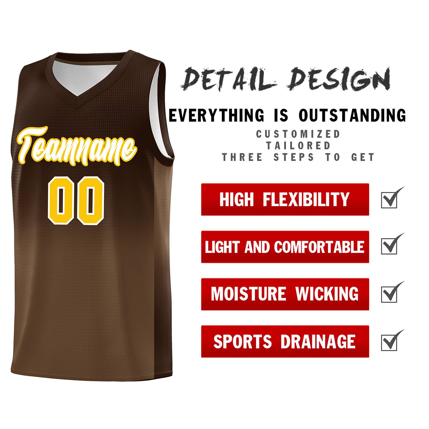 Custom Brown Light Brown Gradient Fashion Sets Sports Uniform Basketball Jersey