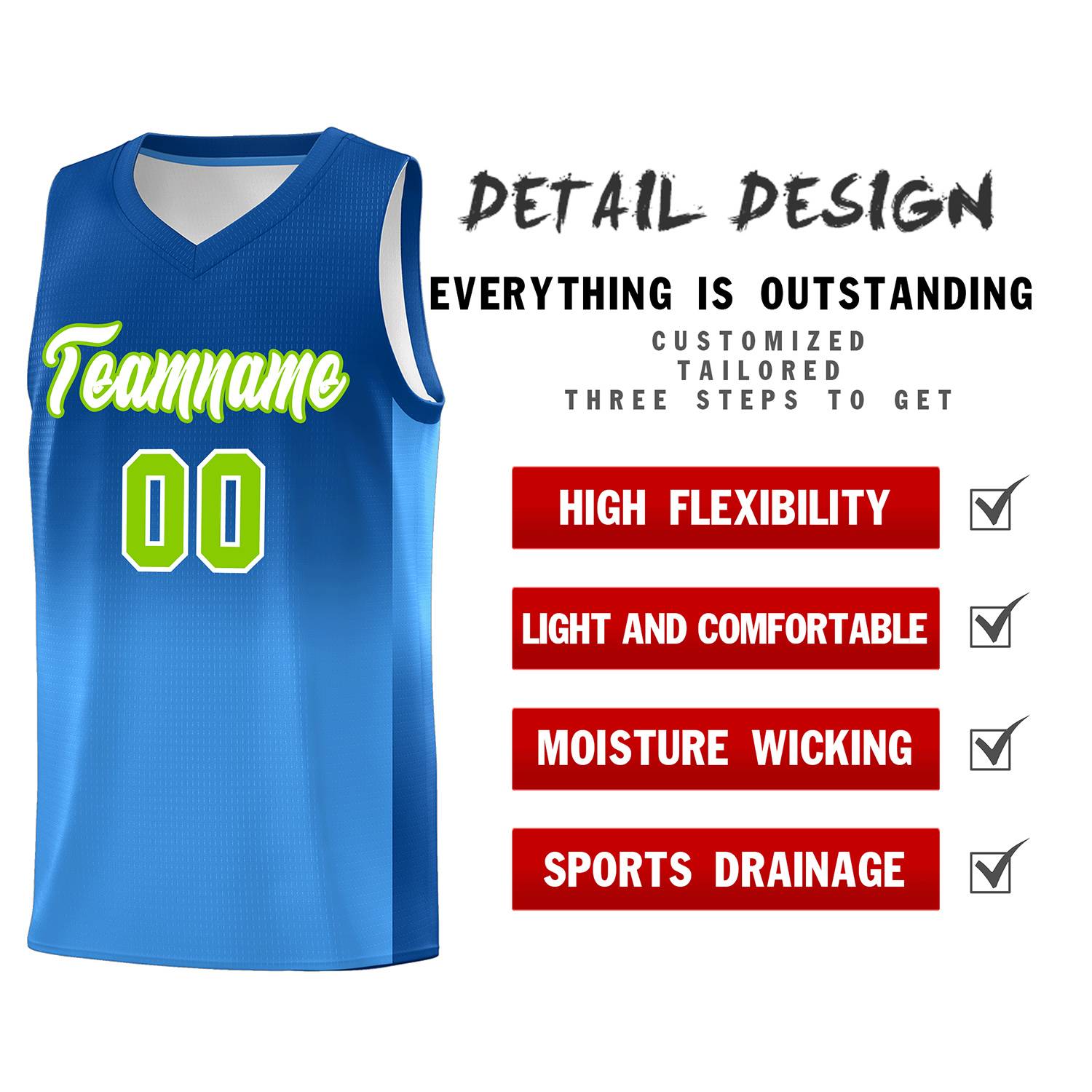 Custom Royal Powder Blue Gradient Fashion Sets Sports Uniform Basketball Jersey