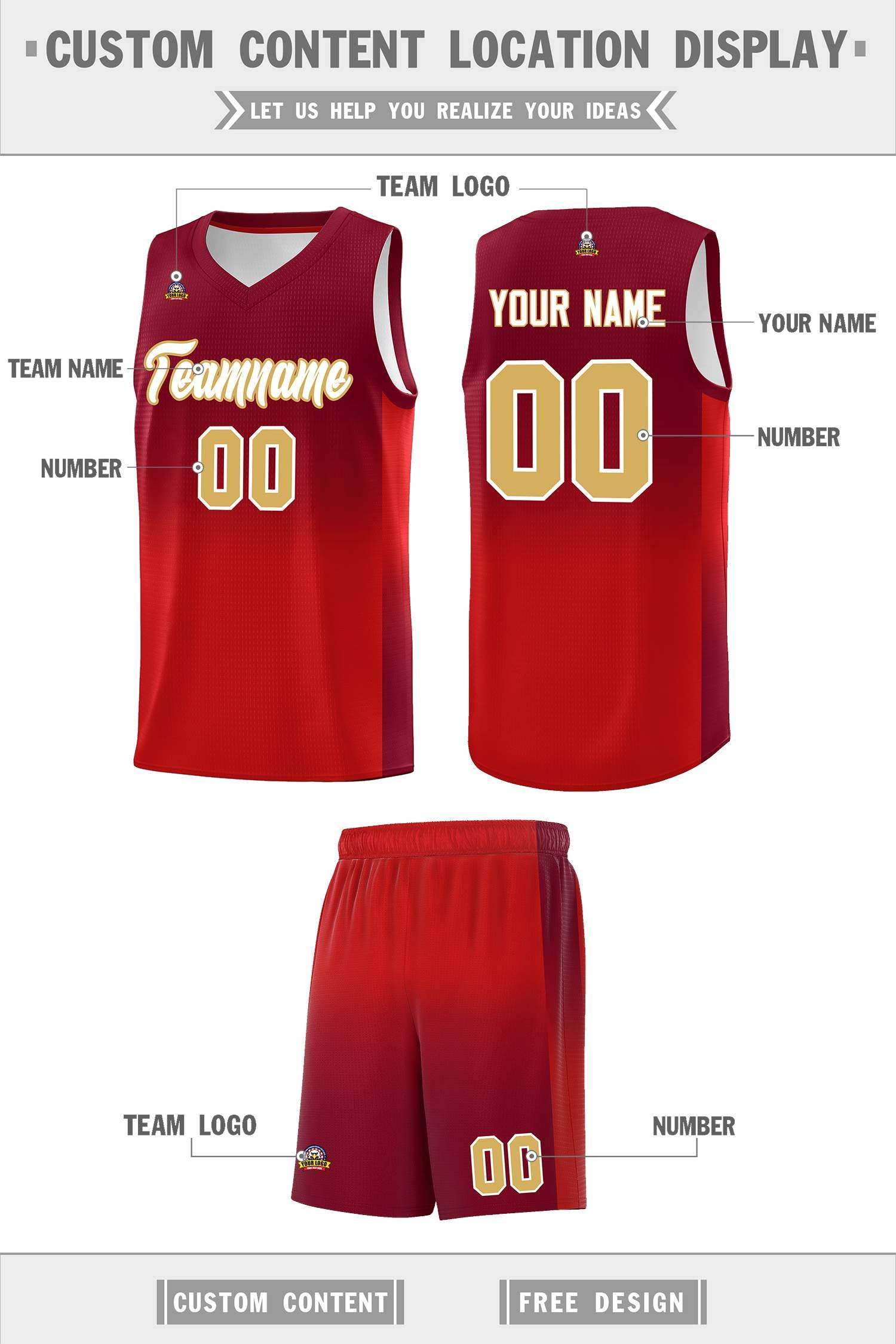 Custom Crimson Red Gradient Fashion Sets Sports Uniform Basketball Jersey