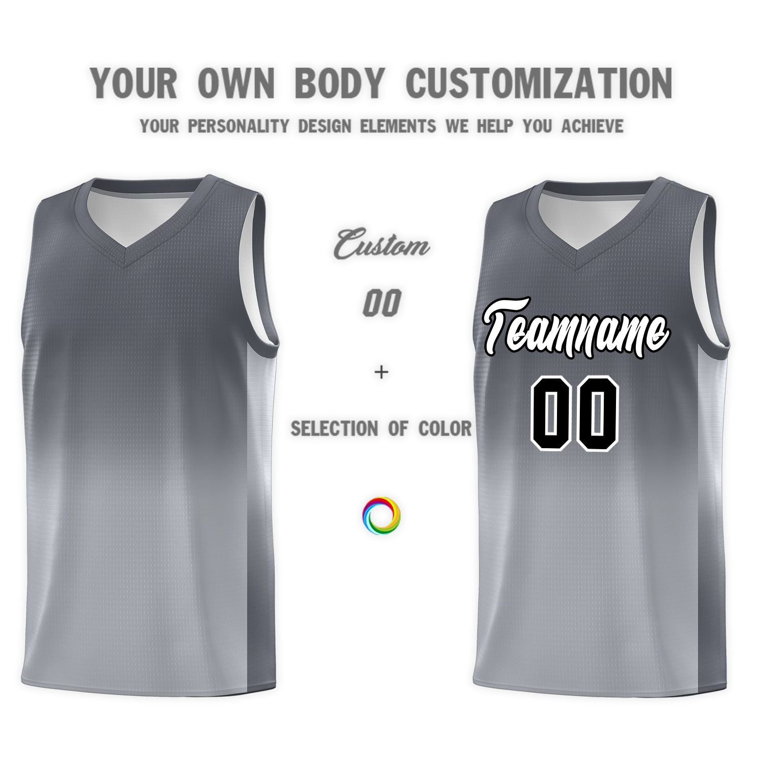 Custom Dark Gray Gray Gradient Fashion Sets Sports Uniform Basketball Jersey