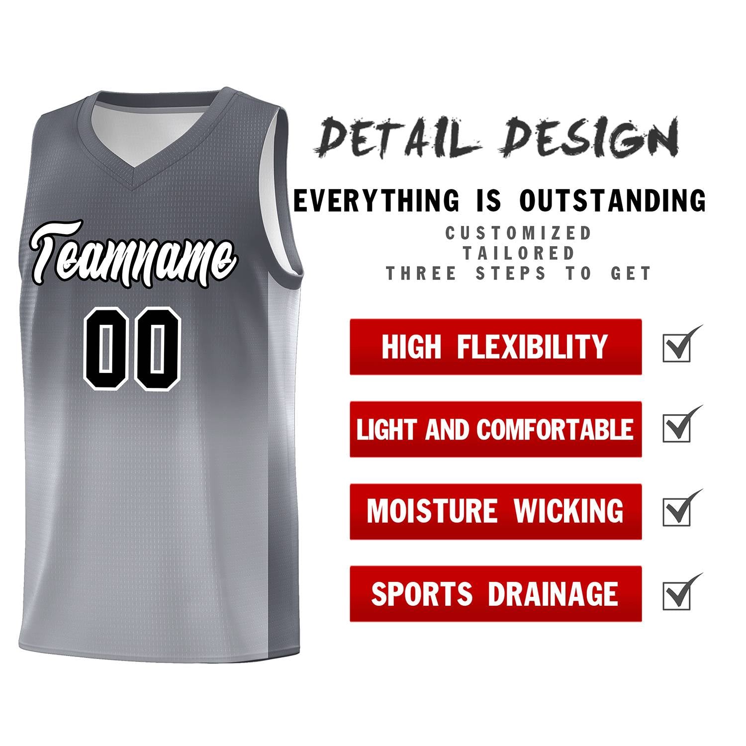 Custom Dark Gray Gray Gradient Fashion Sets Sports Uniform Basketball Jersey