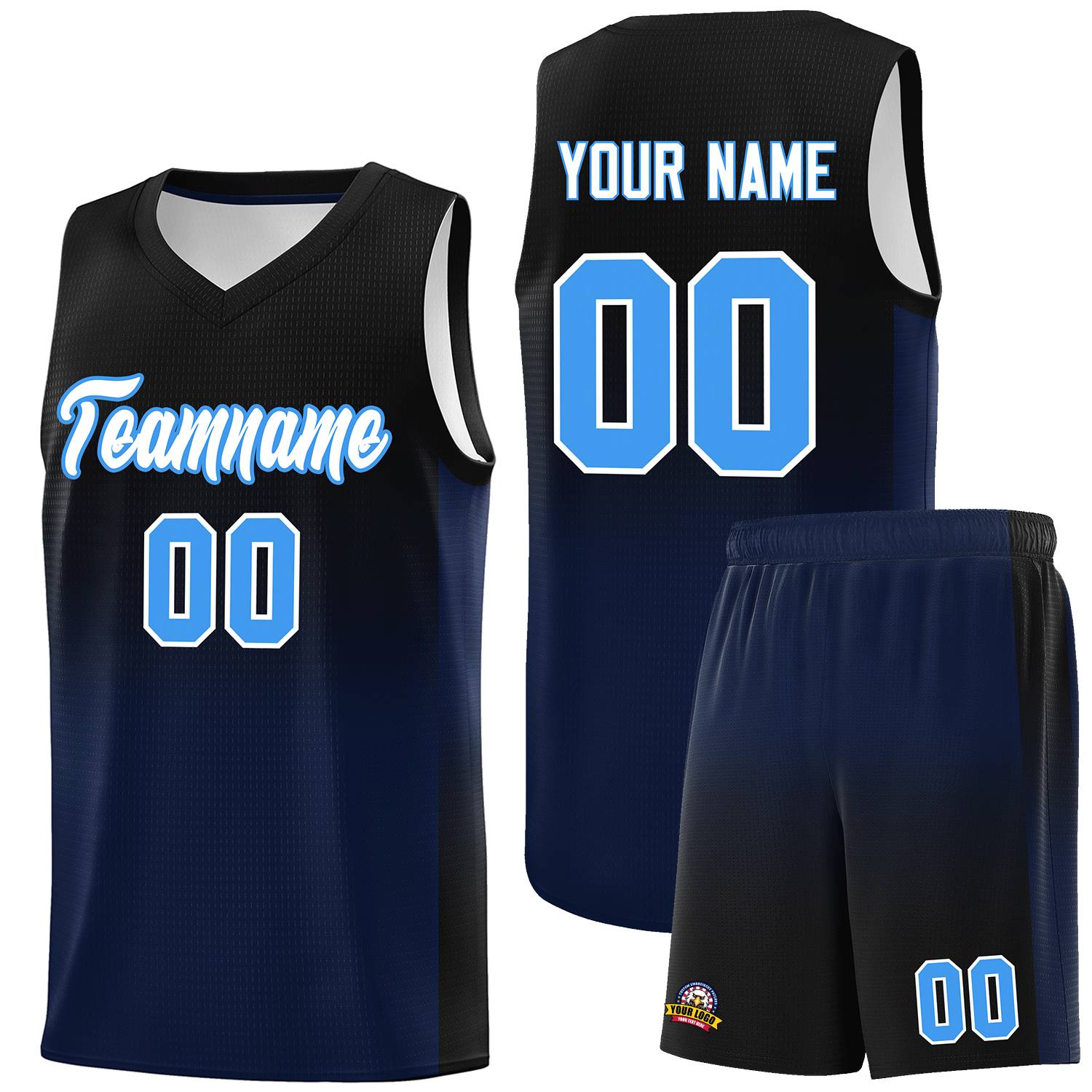 Custom Black Navy Gradient Fashion Sets Sports Uniform Basketball Jersey