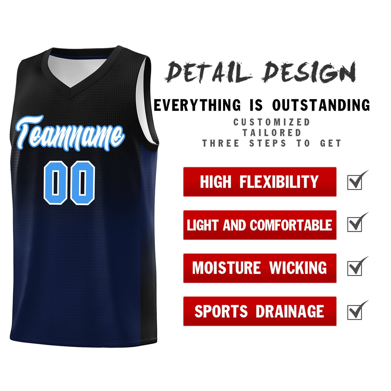 Custom Black Navy Gradient Fashion Sets Sports Uniform Basketball Jersey