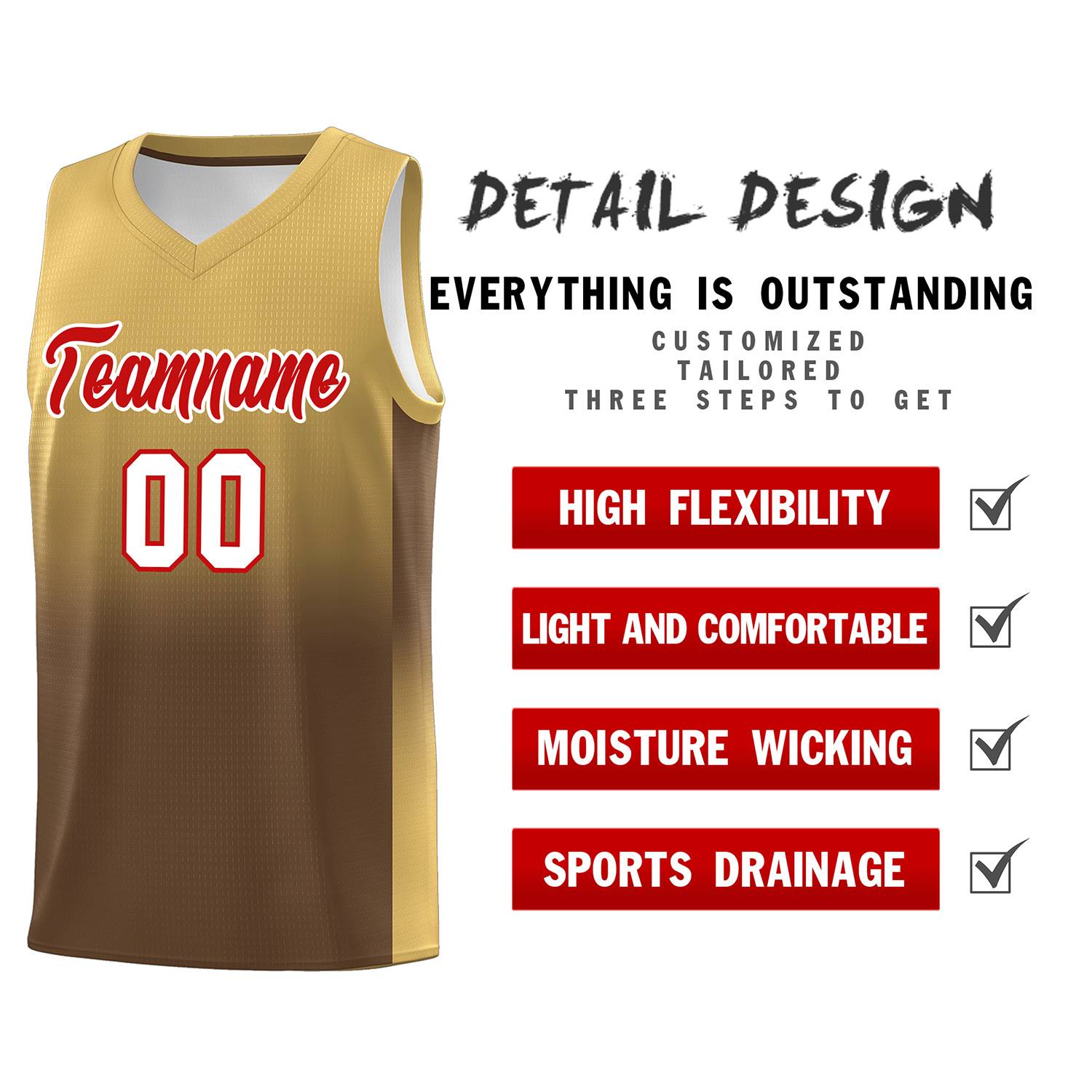 Custom Old Gold Light Brown Gradient Fashion Sets Sports Uniform Basketball Jersey