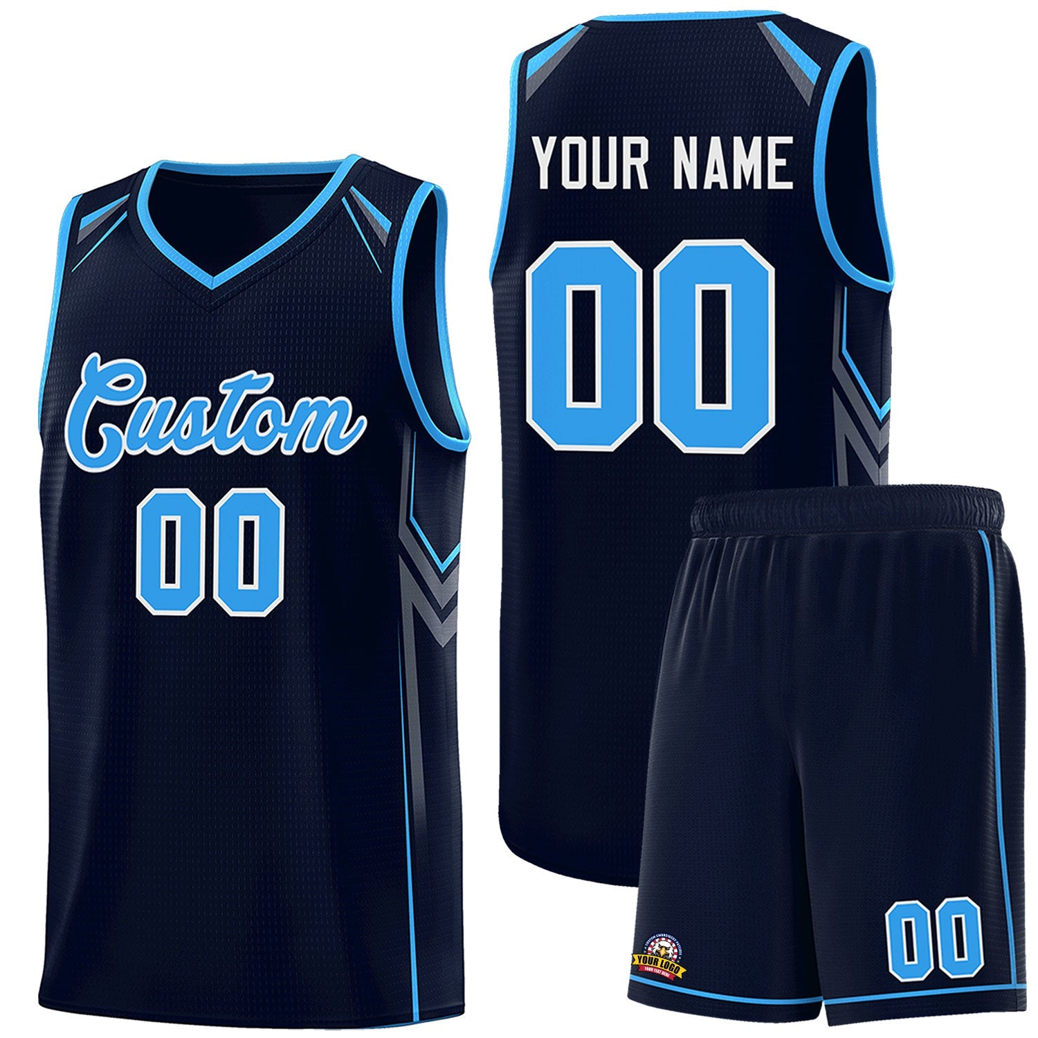 Custom Navy Arrow Graffiti Pattern Sports Uniform Basketball Jersey