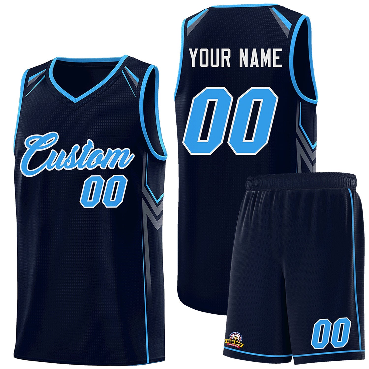 Custom Navy Arrow Graffiti Pattern Sports Uniform Basketball Jersey