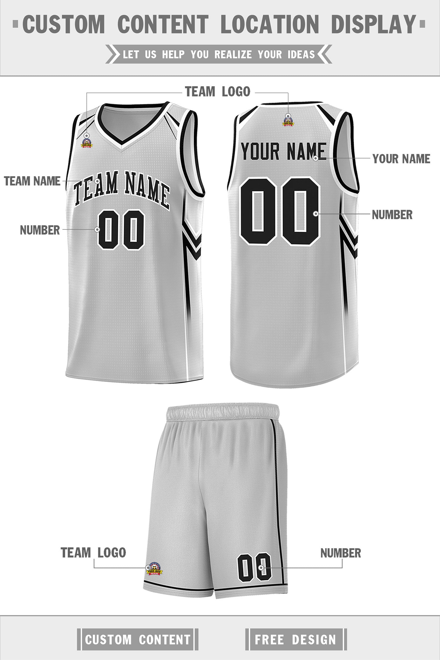 Custom Gray Arrow Graffiti Pattern Sports Uniform Basketball Jersey