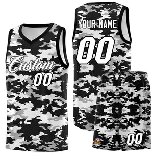 Custom Black Gray-White Personalized Camo Sets Sports Uniform Basketball Jersey