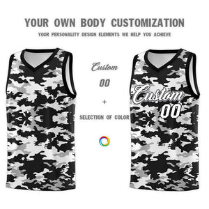 Custom Black Gray-White Personalized Camo Sets Sports Uniform Basketball Jersey