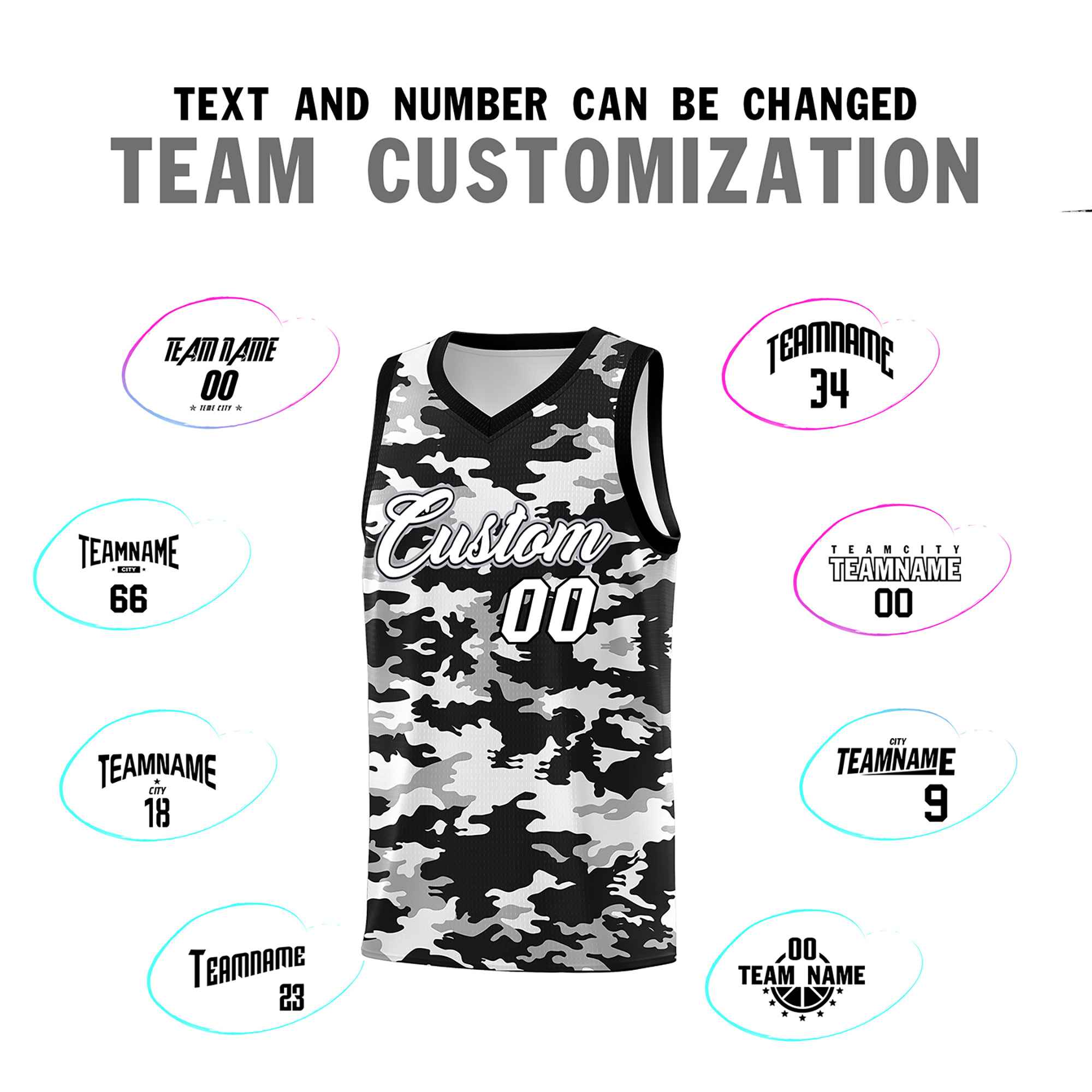 Custom Black Gray-White Personalized Camo Sets Sports Uniform Basketball Jersey