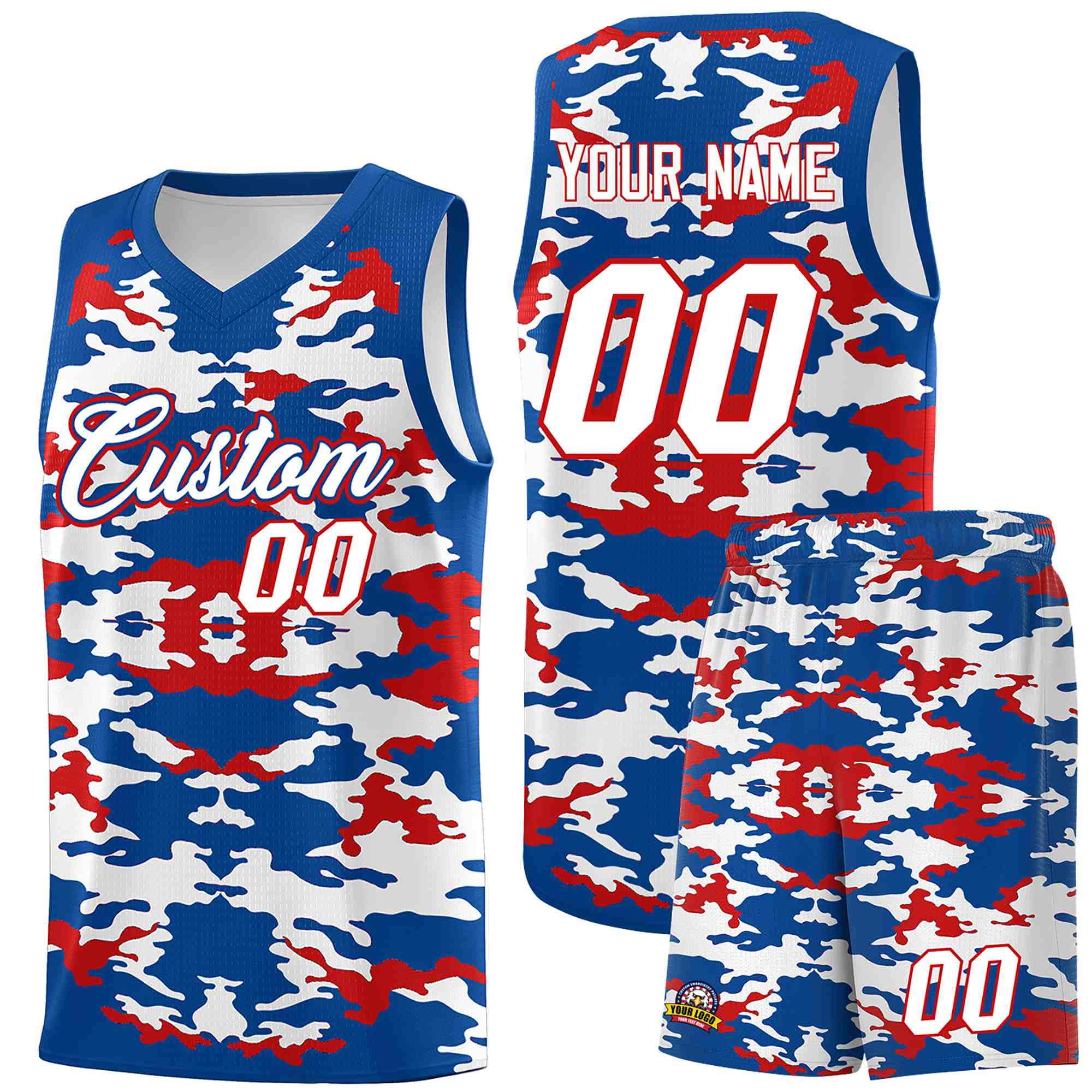 Custom Royal Red-White Personalized Camo Sets Sports Uniform Basketball Jersey