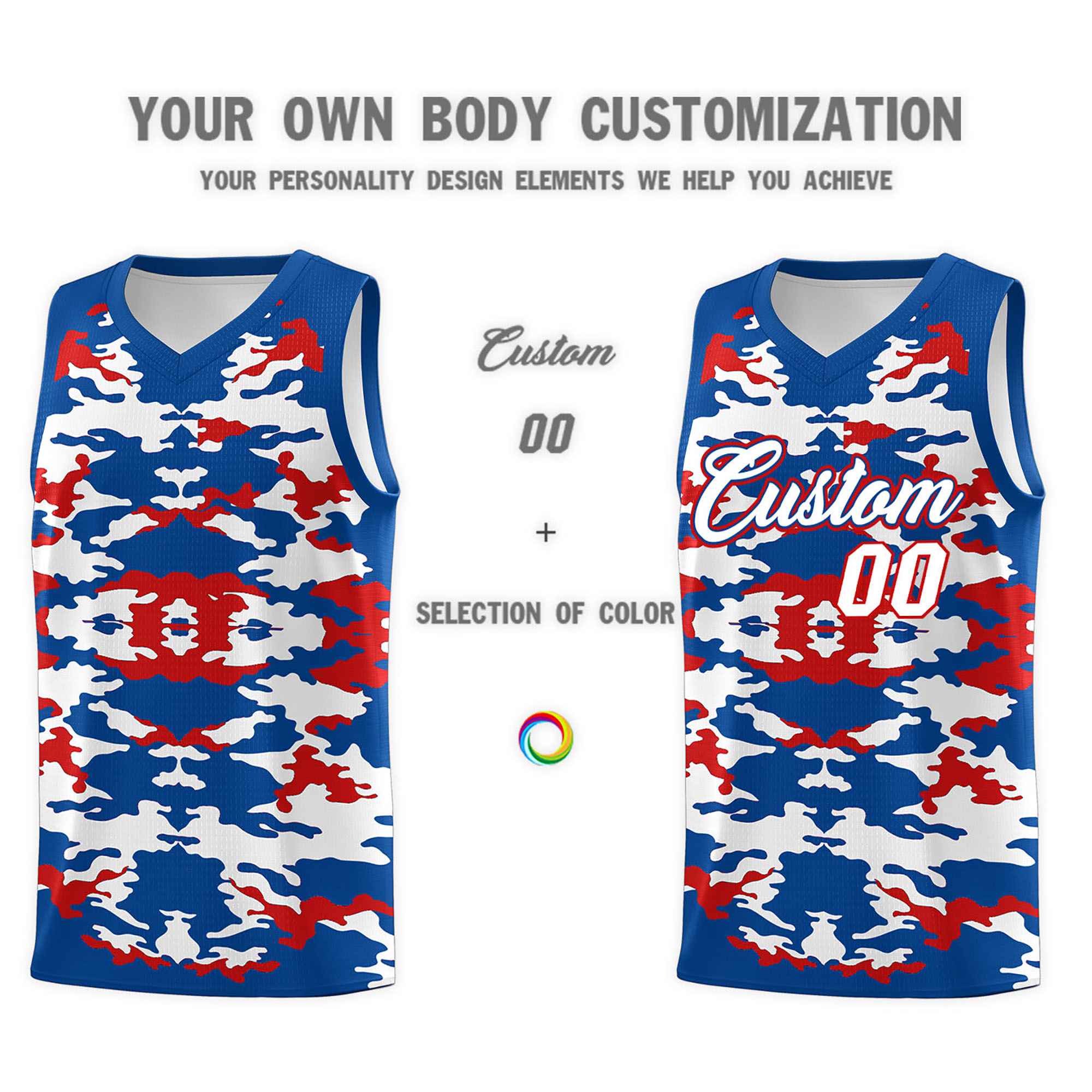 Custom Royal Red-White Personalized Camo Sets Sports Uniform Basketball Jersey