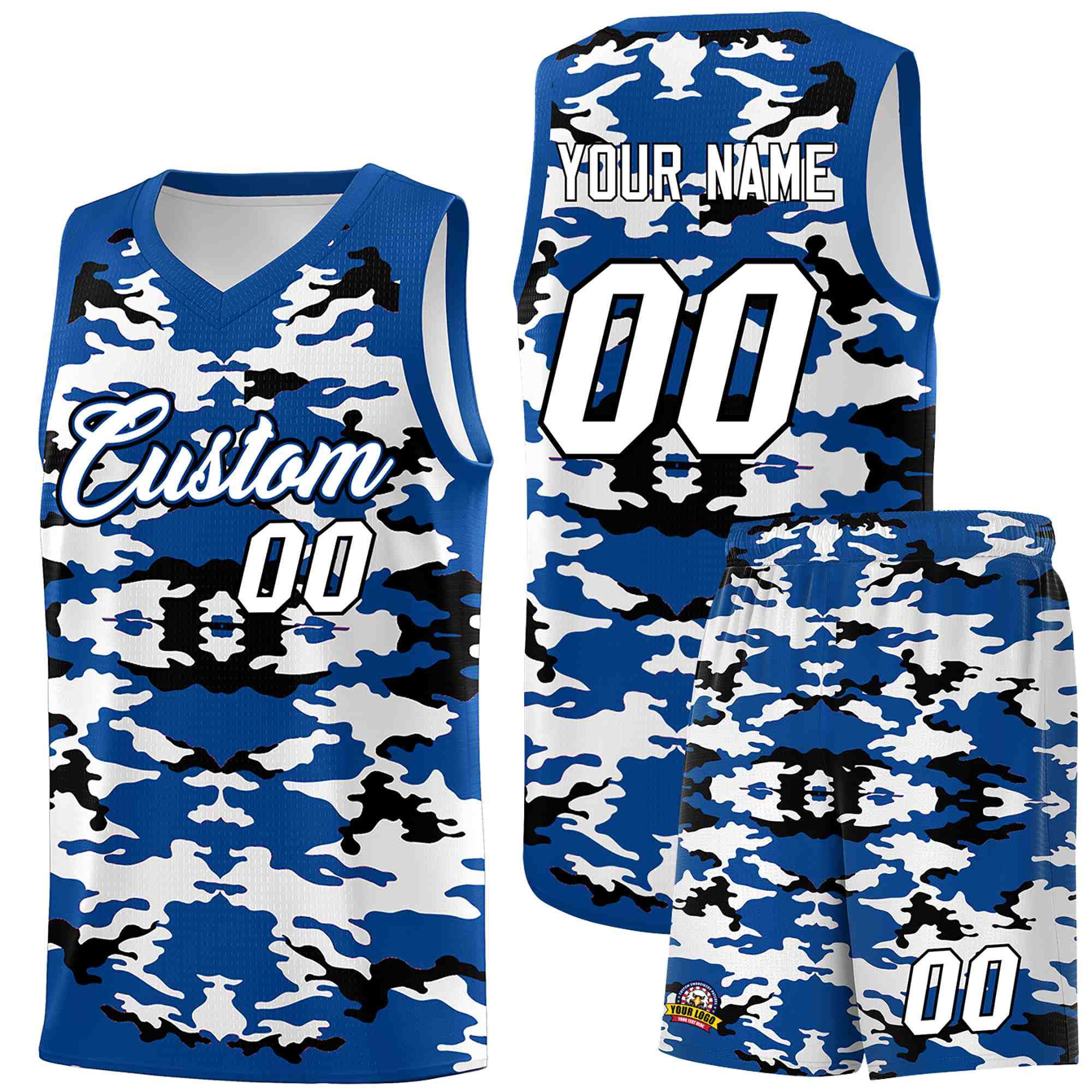 Custom Royal Black-White Personalized Camo Sets Sports Uniform Basketball Jersey