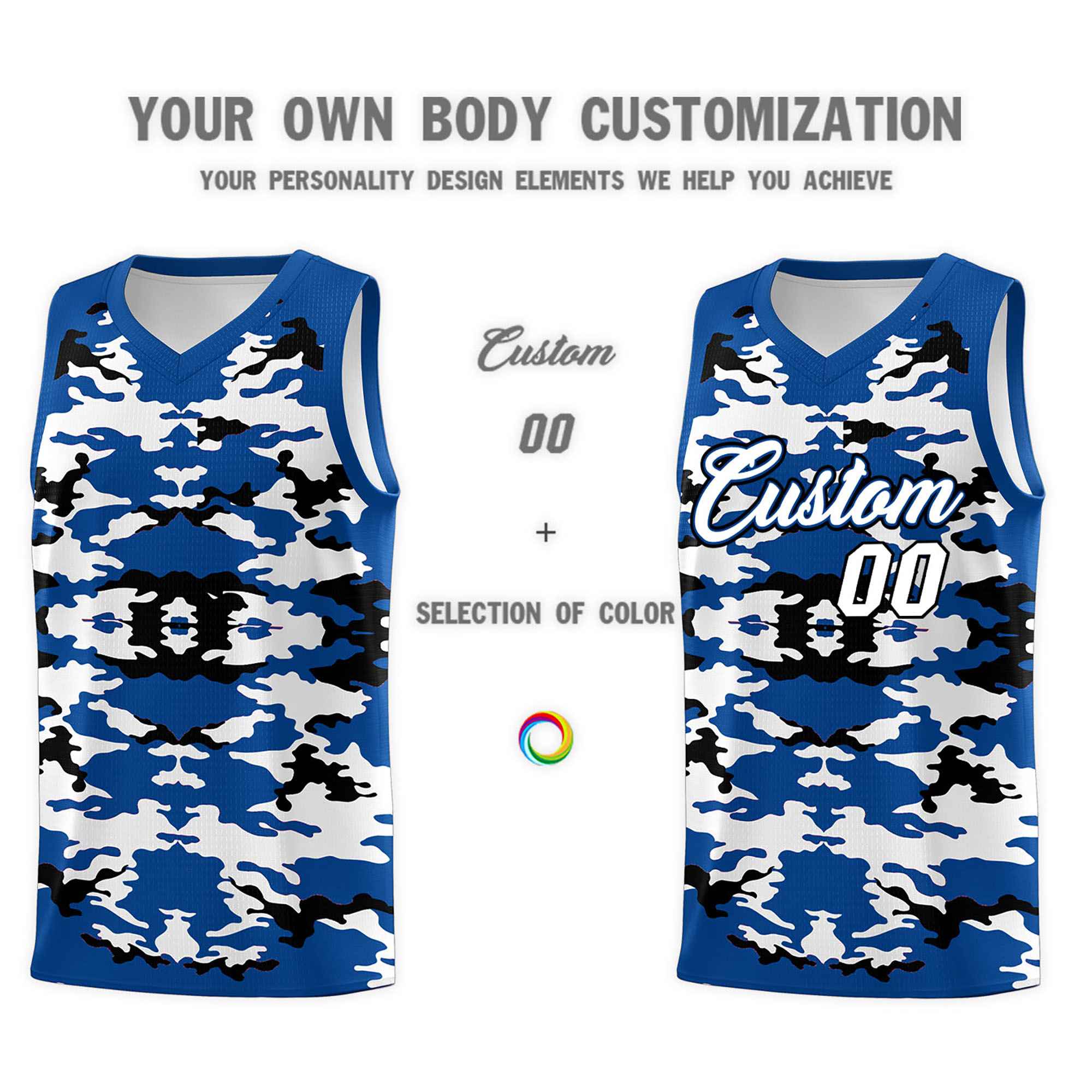 Custom Royal Black-White Personalized Camo Sets Sports Uniform Basketball Jersey