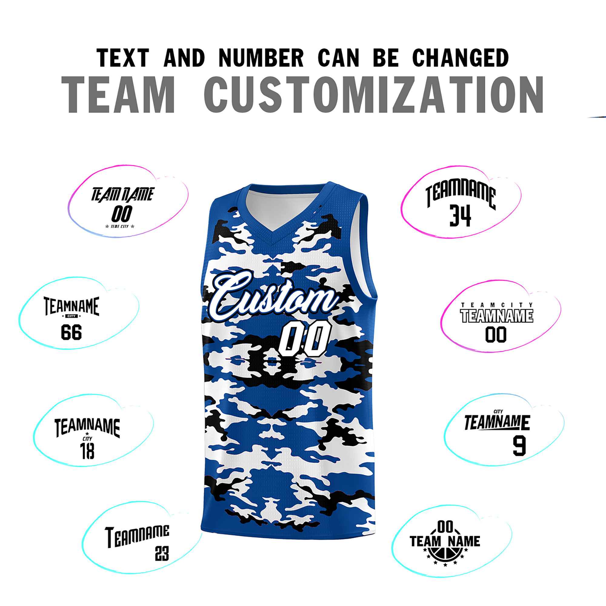 Custom Royal Black-White Personalized Camo Sets Sports Uniform Basketball Jersey