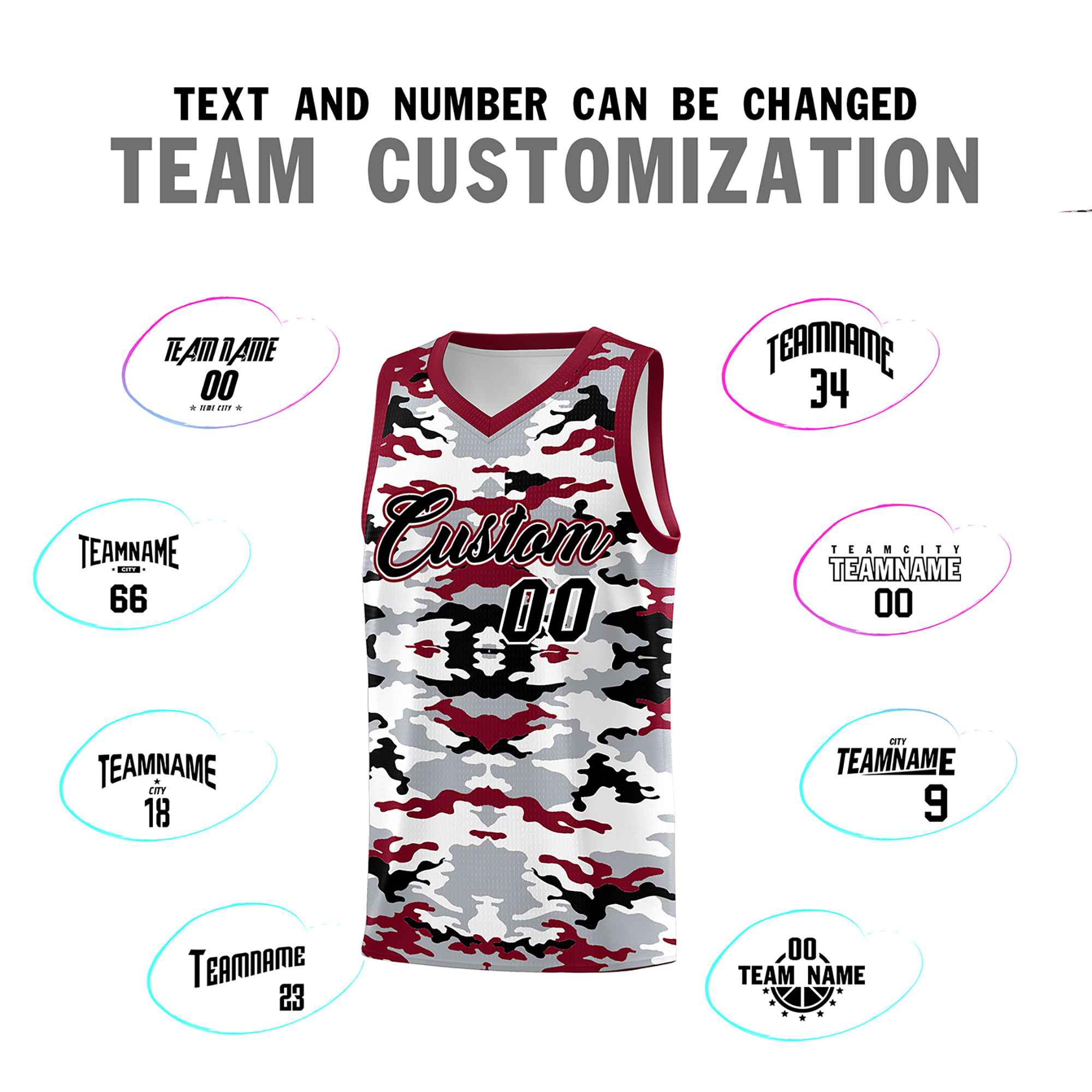 Custom Gray Crimson-Black-White Personalized Camo Sets Sports Uniform Basketball Jersey