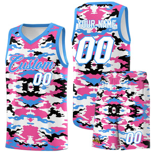 Custom Powder Blue Pink-Black-White Personalized Camo Sets Sports Uniform Basketball Jersey