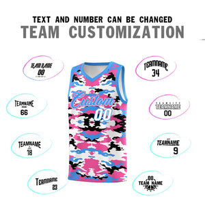 Custom Powder Blue Pink-Black-White Personalized Camo Sets Sports Uniform Basketball Jersey