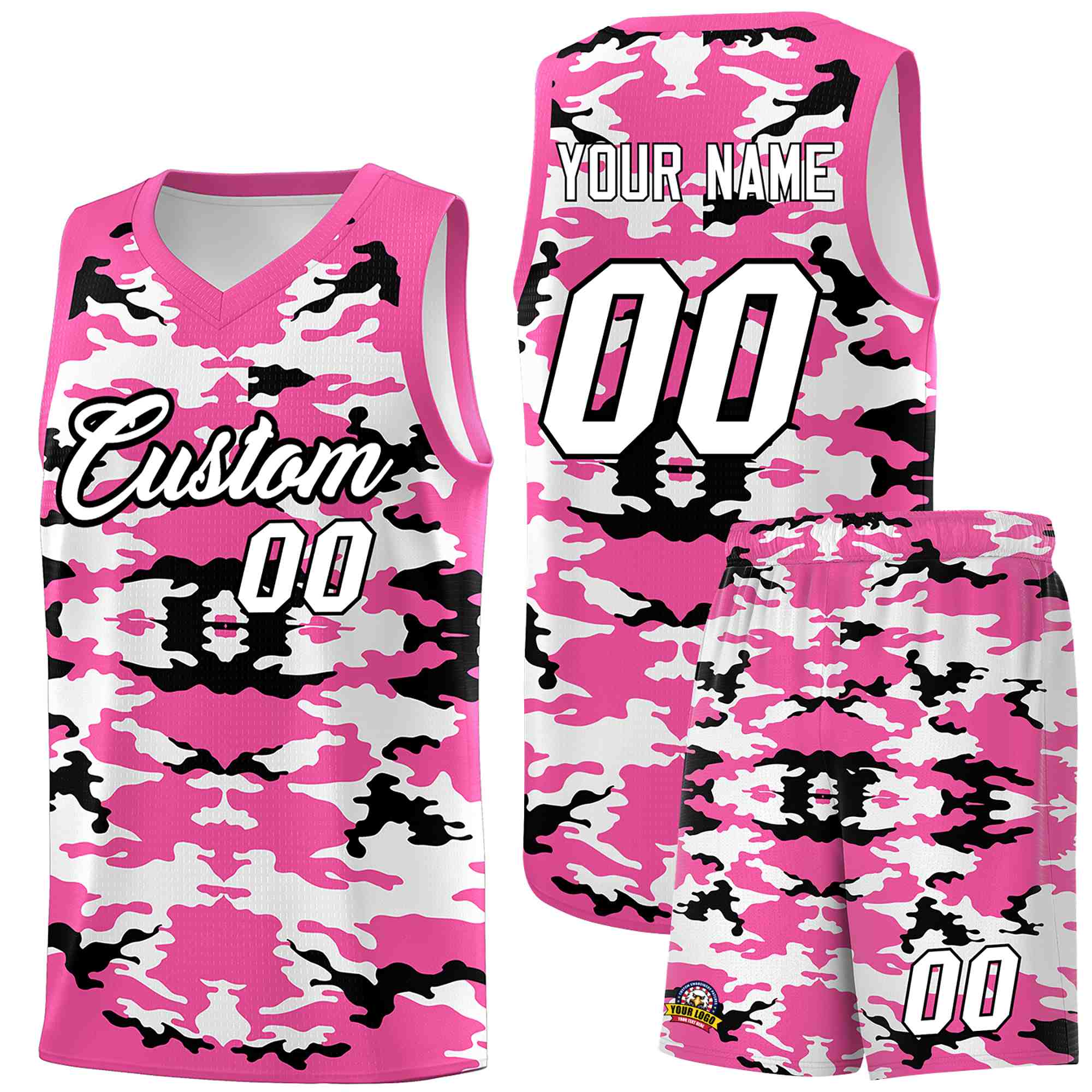 Custom Pink Black-White Personalized Camo Sets Sports Uniform Basketball Jersey