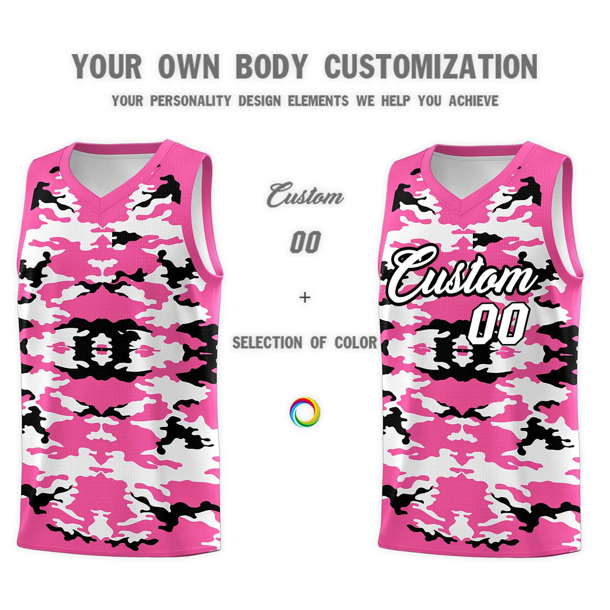 Custom Pink Black-White Personalized Camo Sets Sports Uniform Basketball Jersey