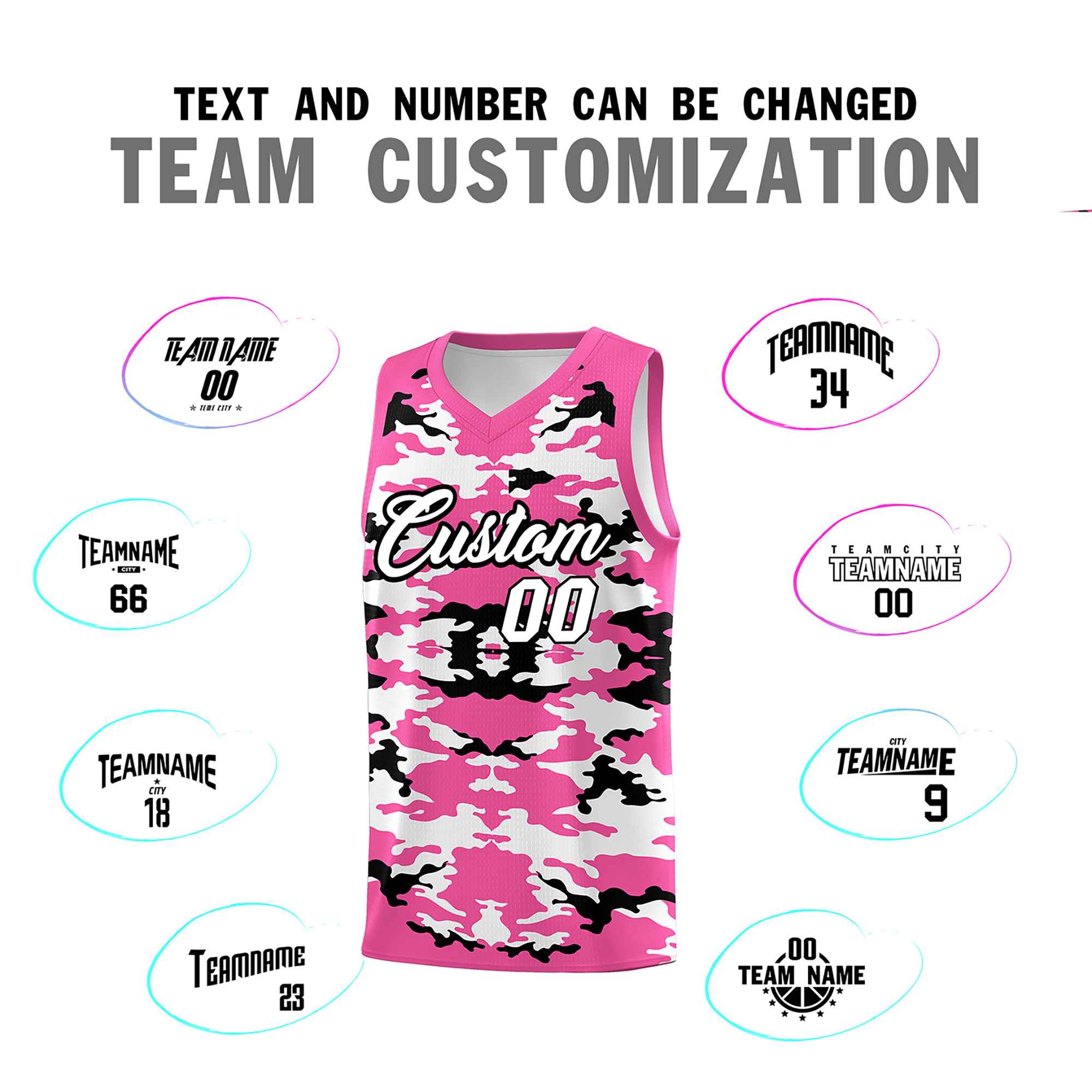 Custom Pink Black-White Personalized Camo Sets Sports Uniform Basketball Jersey