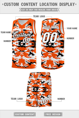 Custom Orange Black-White Personalized Camo Sets Sports Uniform Basketball Jersey