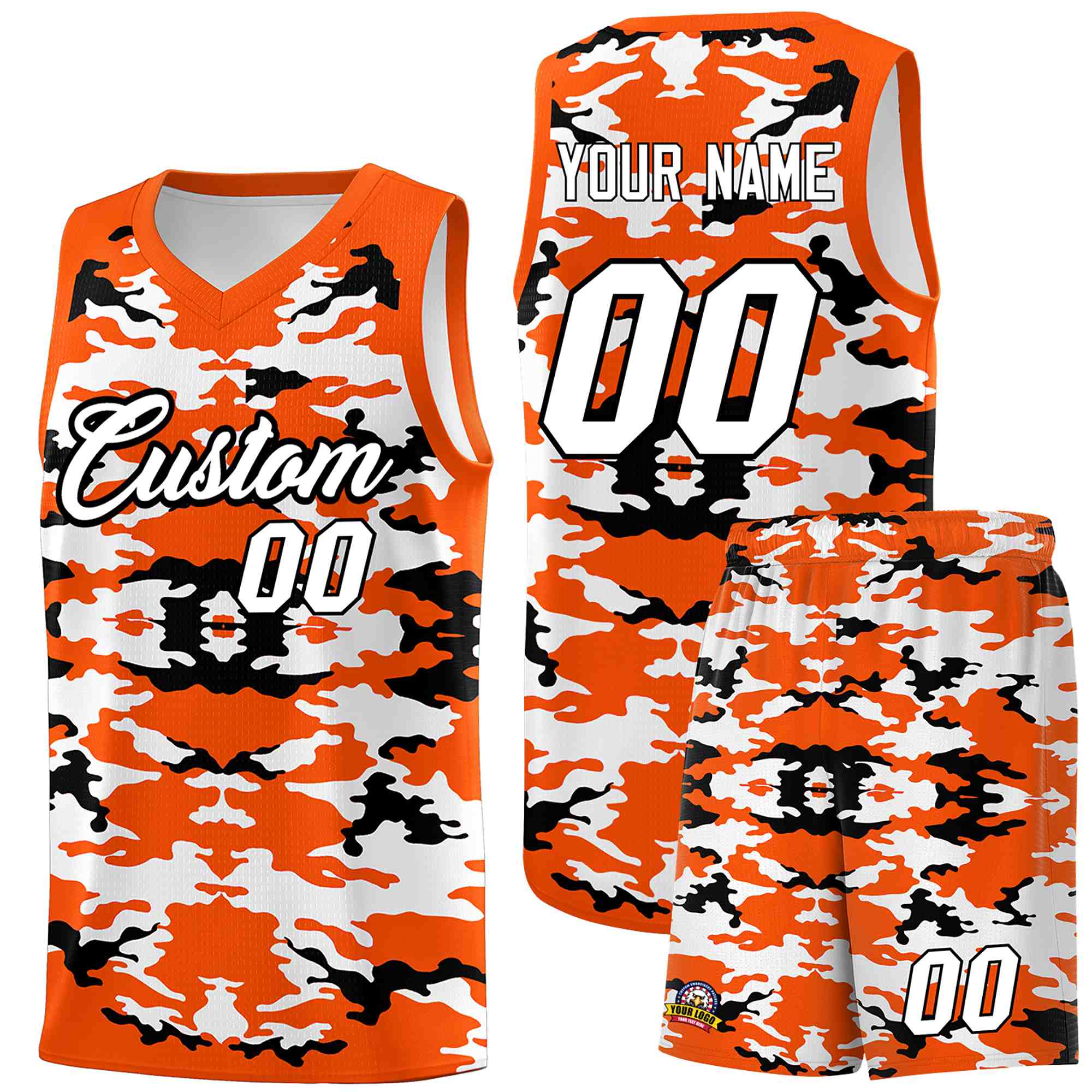 Custom Orange Black-White Personalized Camo Sets Sports Uniform Basketball Jersey