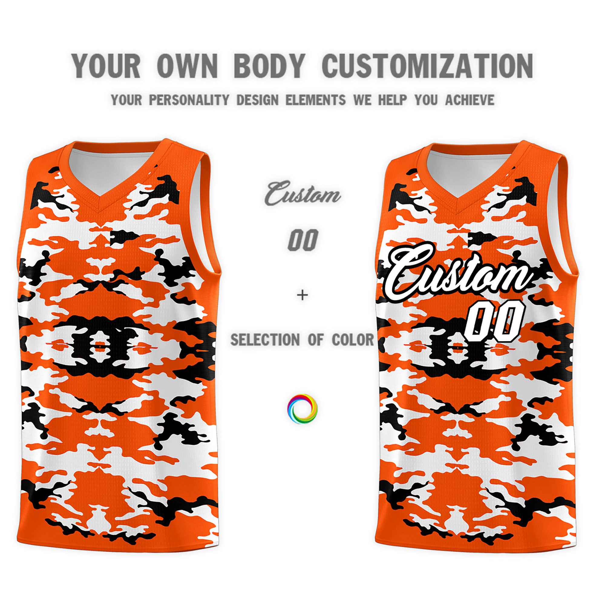 Custom Orange Black-White Personalized Camo Sets Sports Uniform Basketball Jersey