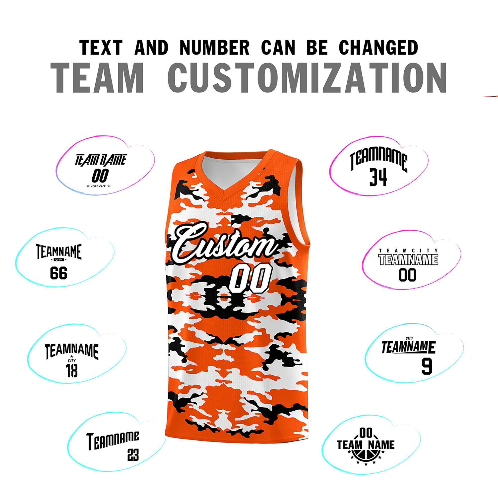 Custom Orange Black-White Personalized Camo Sets Sports Uniform Basketball Jersey