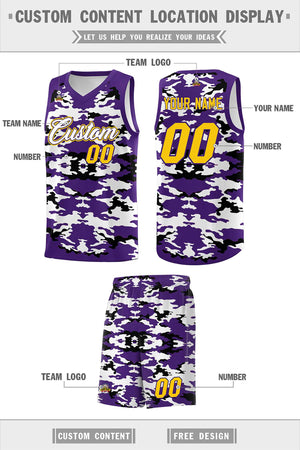 Custom Purple Black-White Personalized Camo Sets Sports Uniform Basketball Jersey