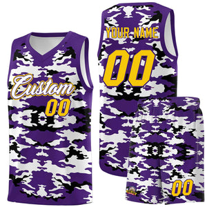 Custom Purple Black-White Personalized Camo Sets Sports Uniform Basketball Jersey