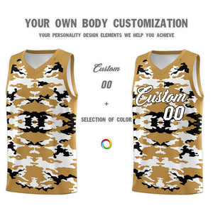 Custom Old Gold Black-White Personalized Camo Sets Sports Uniform Basketball Jersey