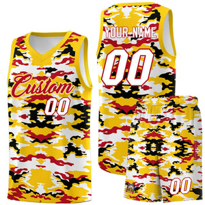 Custom Gold Red-Black-White Personalized Camo Sets Sports Uniform Basketball Jersey