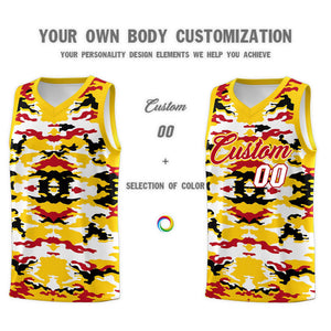 Custom Gold Red-Black-White Personalized Camo Sets Sports Uniform Basketball Jersey