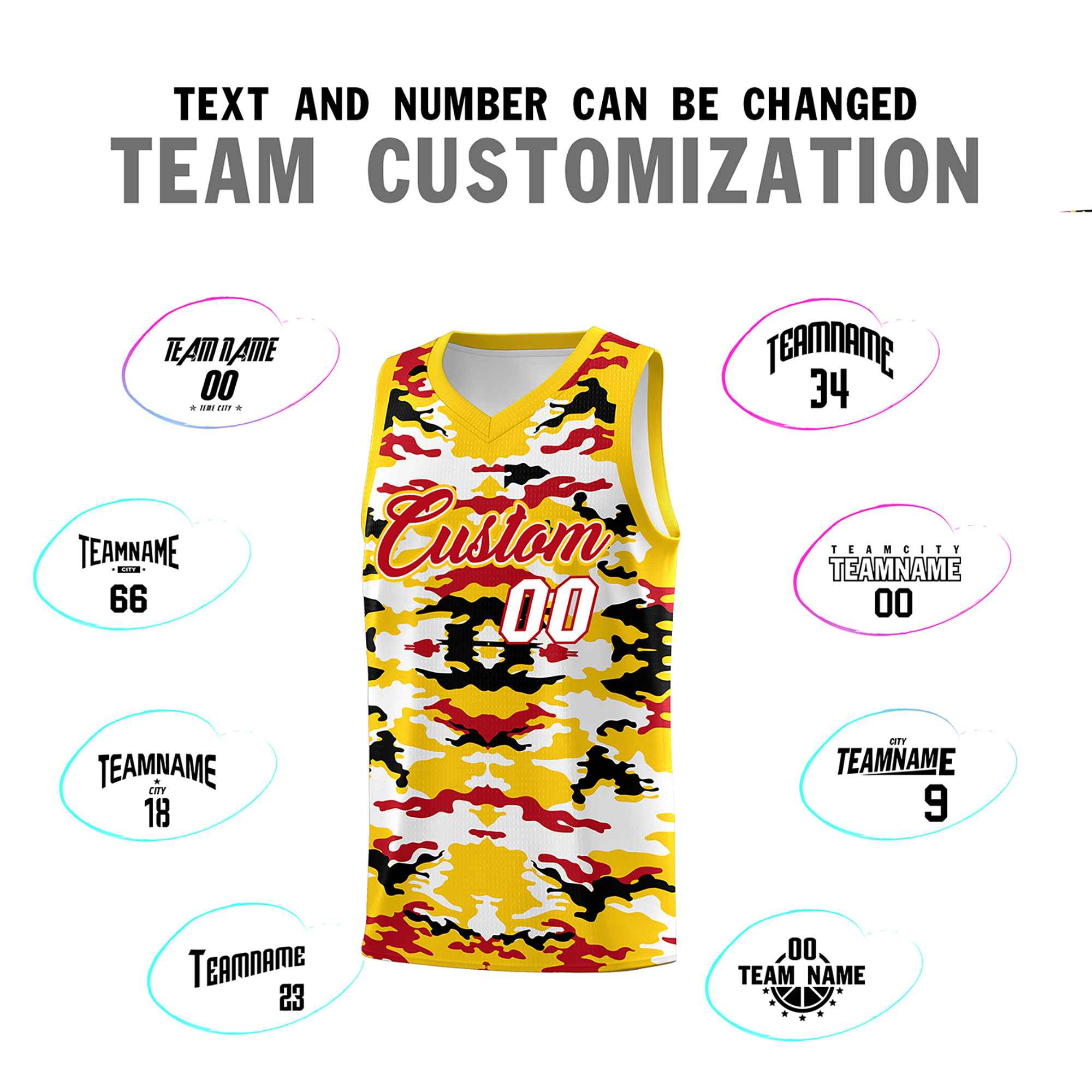 Custom Gold Red-Black-White Personalized Camo Sets Sports Uniform Basketball Jersey