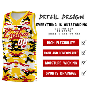 Custom Gold Red-Black-White Personalized Camo Sets Sports Uniform Basketball Jersey