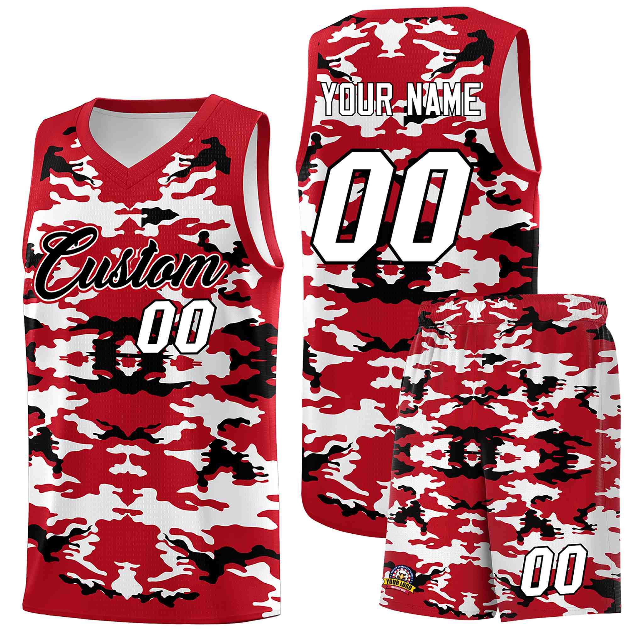 Custom Red Black-White Personalized Camo Sets Sports Uniform Basketball Jersey