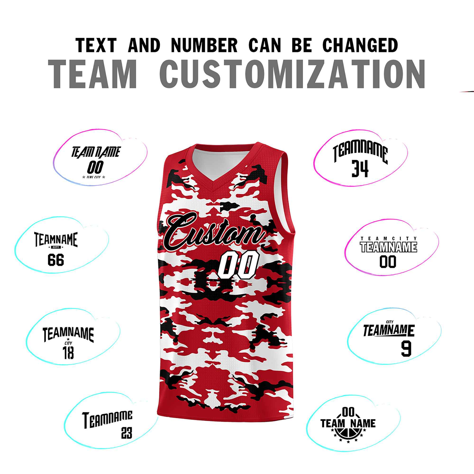 Custom Red Black-White Personalized Camo Sets Sports Uniform Basketball Jersey