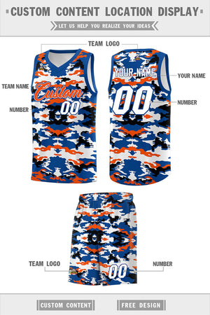 Custom Royal Orange-Black-White Personalized Camo Sets Sports Uniform Basketball Jersey