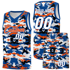 Custom Royal Orange-Black-White Personalized Camo Sets Sports Uniform Basketball Jersey