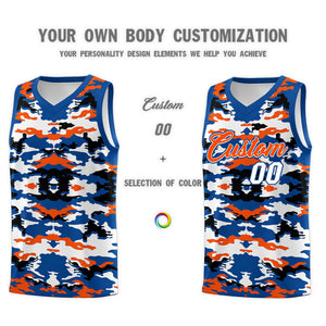 Custom Royal Orange-Black-White Personalized Camo Sets Sports Uniform Basketball Jersey