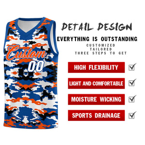 Custom Royal Orange-Black-White Personalized Camo Sets Sports Uniform Basketball Jersey