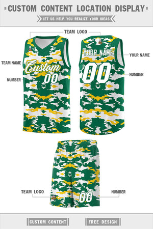 Custom Kelly Green Gold-White Personalized Camo Sets Sports Uniform Basketball Jersey