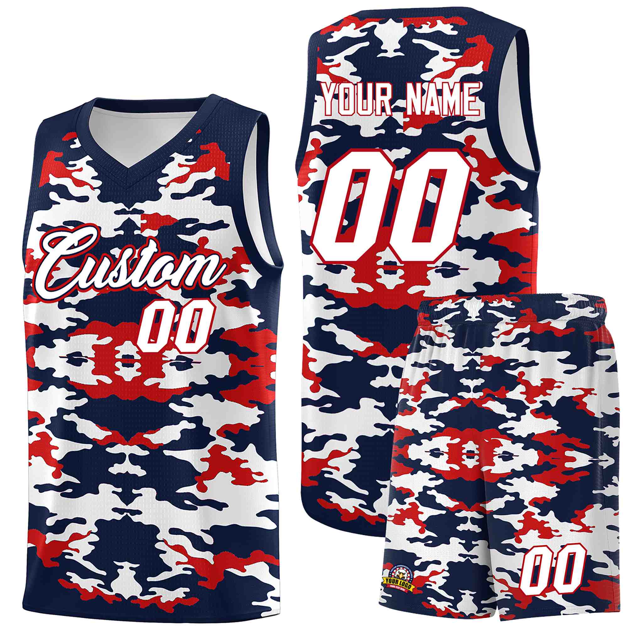 Custom Navy Red-White Personalized Camo Sets Sports Uniform Basketball Jersey