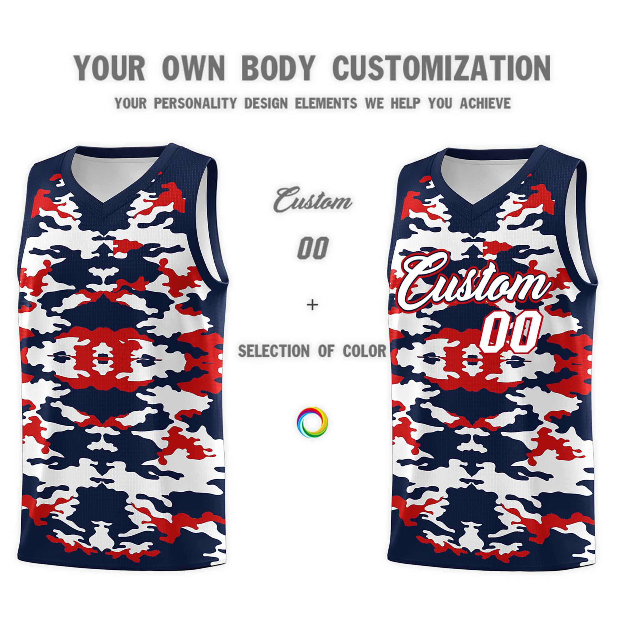 Custom Navy Red-White Personalized Camo Sets Sports Uniform Basketball Jersey